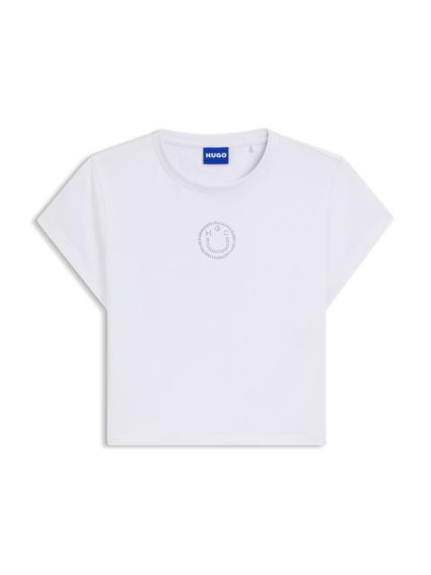 HUGO STRETCH-COTTON T-SHIRT WITH RHINESTONE HAPPY HUGO