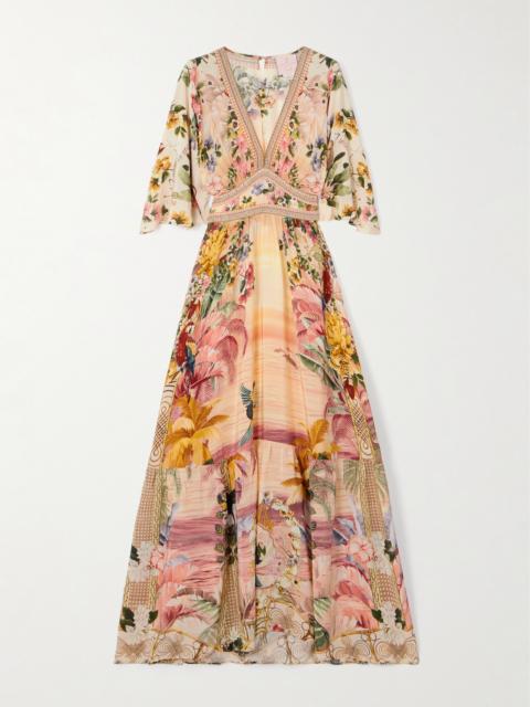 CAMILLA + The White Lotus Crystal-embellished Printed Silk-satin Maxi Dress