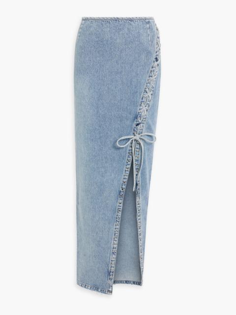 RETROFÊTE Zahlia lace-up denim maxi skirt