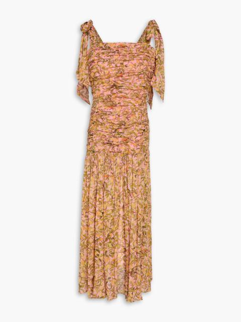 FARM RIO Pleated printed georgette maxi dress