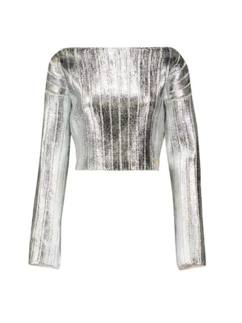 Balmain Silver Cropped Wool-blend  Sweater