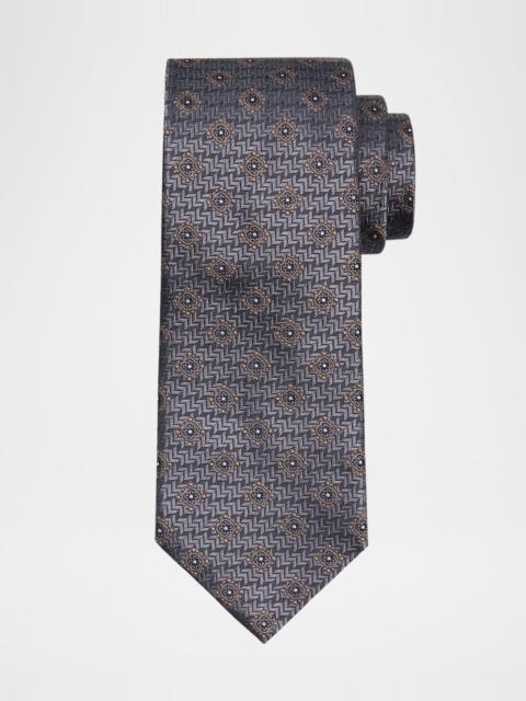 Brunello Cucinelli Men's Geometric Tile Jacquard Silk and Cotton Tie