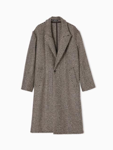 EMPORIO ARMANI SINGLE-BREASTED COAT IN A CHEVRON WOOL TWEED
