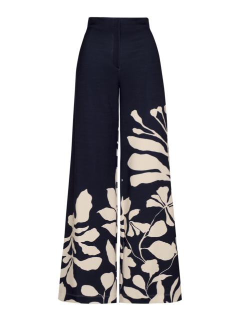 ANDRES OTALORA Preferida Botanical Linen-Blend Wide-Leg Pants navy