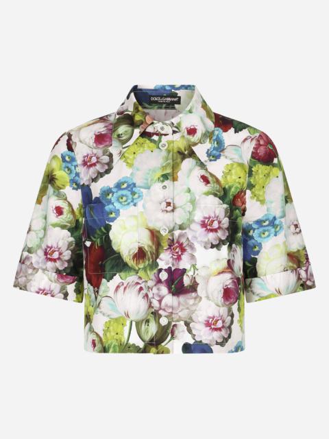 Dolce & Gabbana Short Cotton Shirt Nocturnal Flower Print