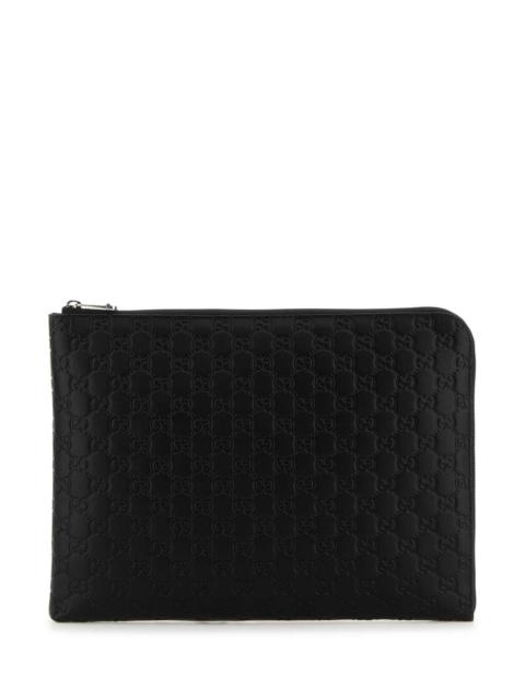 GUCCI Gucci Men Black Leather Gg Emblem Clutch