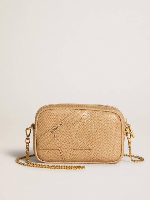 Golden Goose Mini Star Bag in beige snake-print leather