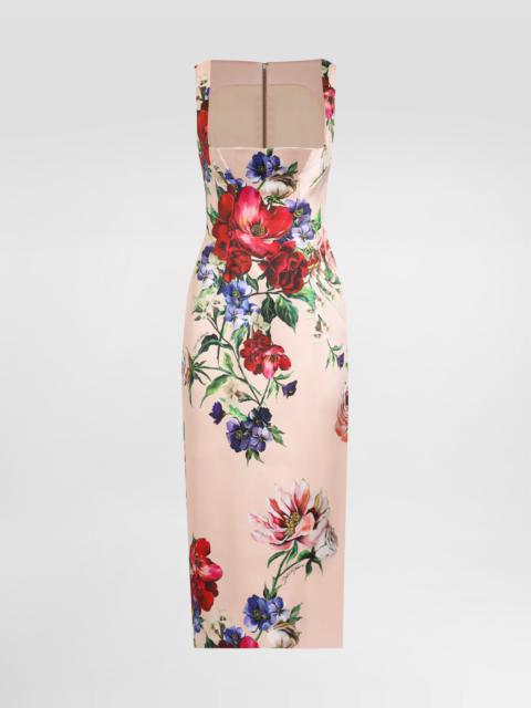 Dolce & Gabbana Satin calf-length sheath dress with floral print