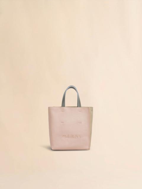 Marni MUSEO SOFT MINI BAG IN LIGHT PINK AND BEIGE LEATHER WITH MARNI SYMBOL EMBROIDERY