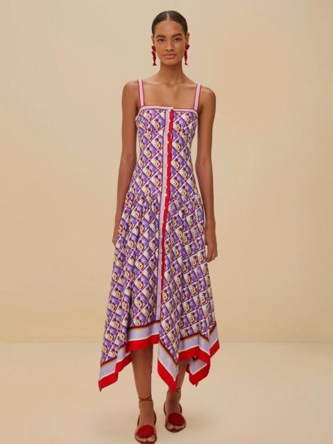 FARM RIO Multicolor Graphic Pineapple Scarf Organic Cotton Midi Dress