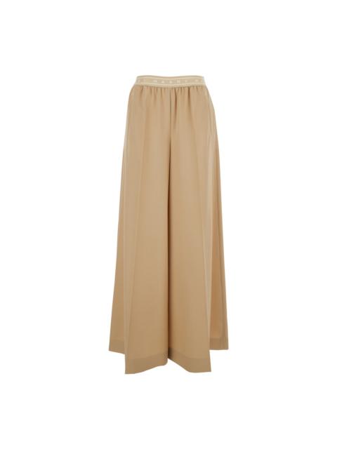 Marni Beige Pants With Elastic Waist And Logo Lettering In Wool Woman