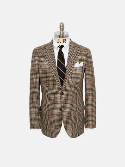 J. PRESS TAN JUMBO PLAID SPORT WOOL COAT - TRIM FIT