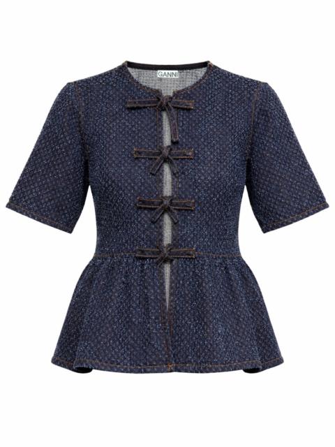 GANNI COTTON DENIM PEPLUM BLOUSE