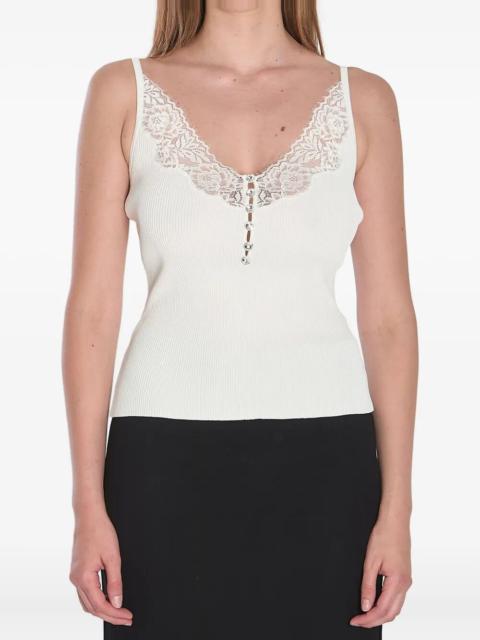 self-portrait Lace Trim Rib Knit Top