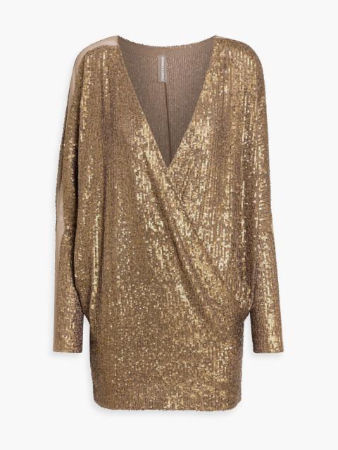 NORMA KAMALI Draped sequined stretch-tulle mini dress