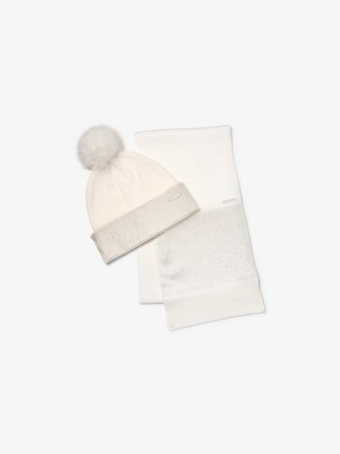 MICHAEL KORS Embellished Knit Beanie Hat and Scarf Set