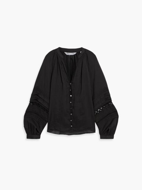 VERONICA BEARD Ailani lace-trimmed pintucked ramie-voile blouse