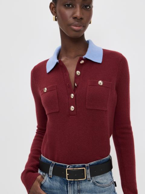 self-portrait Burgundy Contrast Collar Knit Top