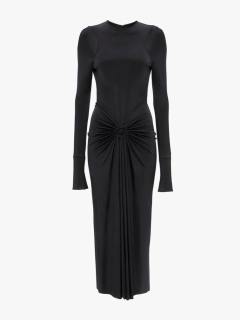 Victoria Beckham Long Sleeve Gathered Midi Dress In Black