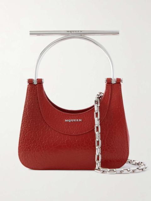 Cross-Bar mini embellished textured-leather shoulder bag