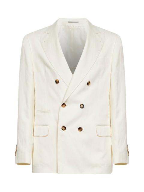 Brunello Cucinelli Brunello Cucinelli Men Off-White Silk And Linen Deconstructed One-And-A-Half-Breasted Jacket