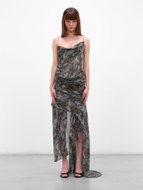 CHRISTOPHER ESBER Serpent Print Asymmetric Silk Dress