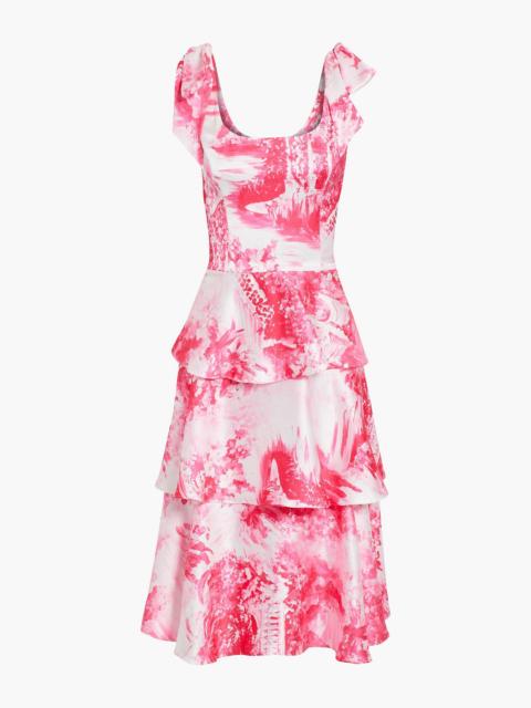 Other Designers Bow-embellished tiered printed satin dress