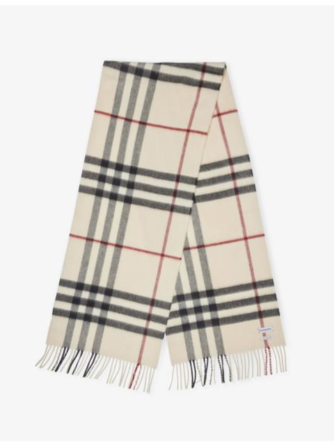 Burberry Check-print fringed cashmere scarf