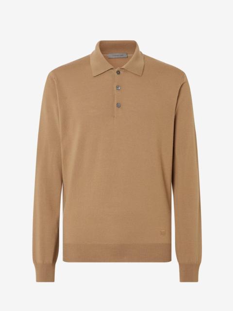 CORNELIANI Camel beige extra fine merino wool button-up polo shirt