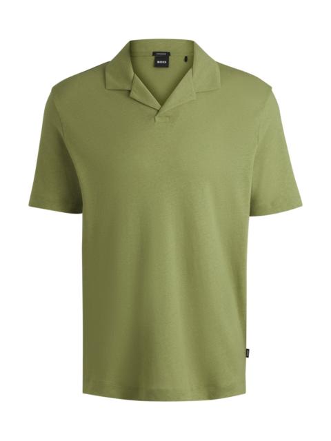 BOSS COTTON-LINEN POLO SHIRT WITH JOHNNY COLLAR