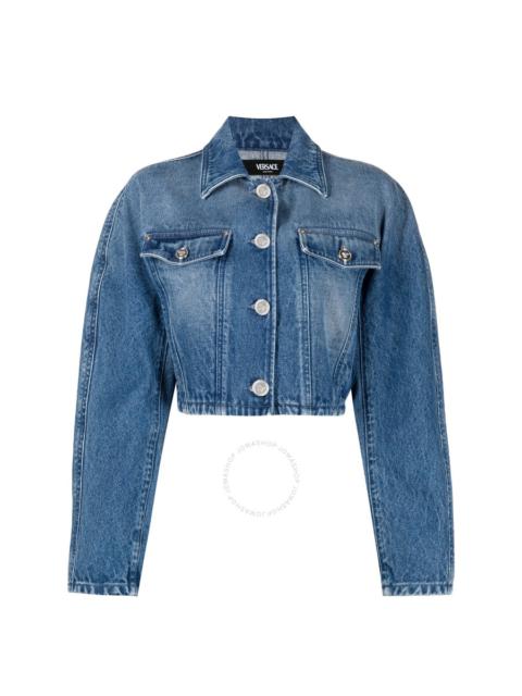 VERSACE Versace Ladies Medium Blue Cropped Denim Jacket