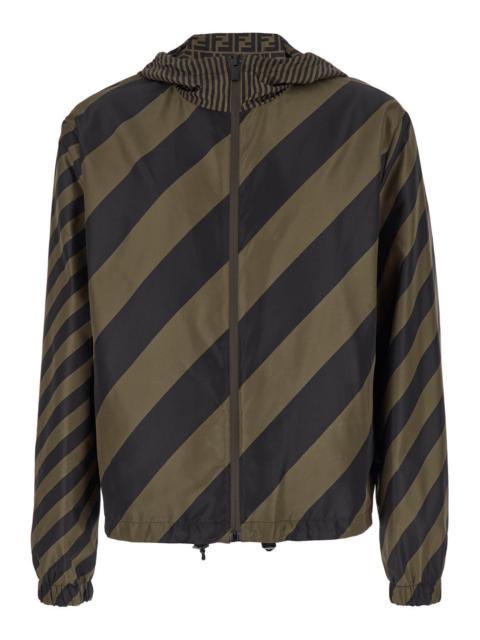 FENDI Fendi Men Brown Windbreaker With Hood In Tech Fabric Man