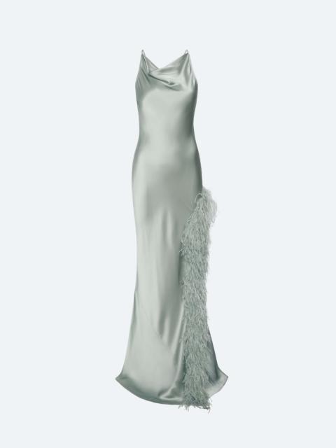 LAPOINTE Satin Halter Gown With Feathers