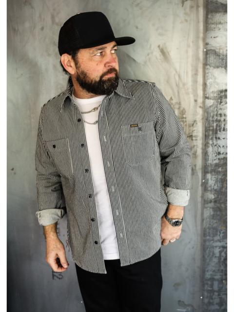 Iron Heart 12OZ HICKORY STRIPE WORK SHIRT - INDIGO IHSH-274-IND