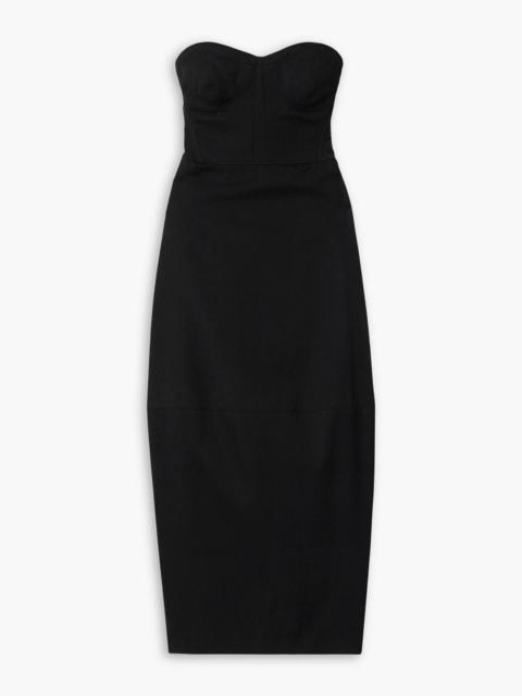 FFORME Jett strapless cotton and wool-blend twill midi dress
