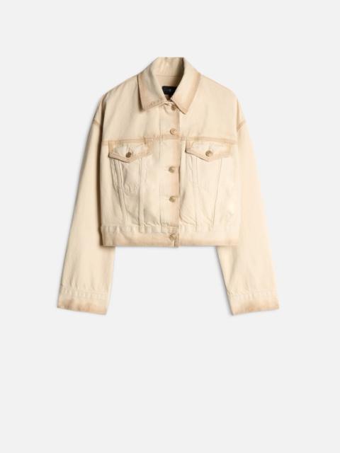 7 For All Mankind MANKIND Oli Cropped Trucker Jacket in Sand Beach