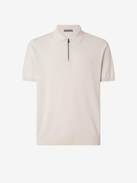 CORNELIANI White zip-up Pima cotton polo shirt