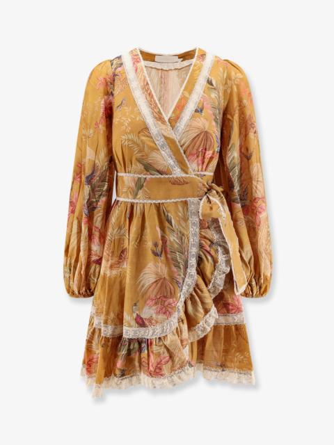 Zimmermann Zimmermann Frill Cotton Short Dress With Floral Print