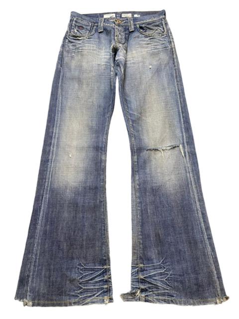 Other Designers Avant Garde - Vintage Italian Energie Blue Faded Wash Distress Flare Jeans