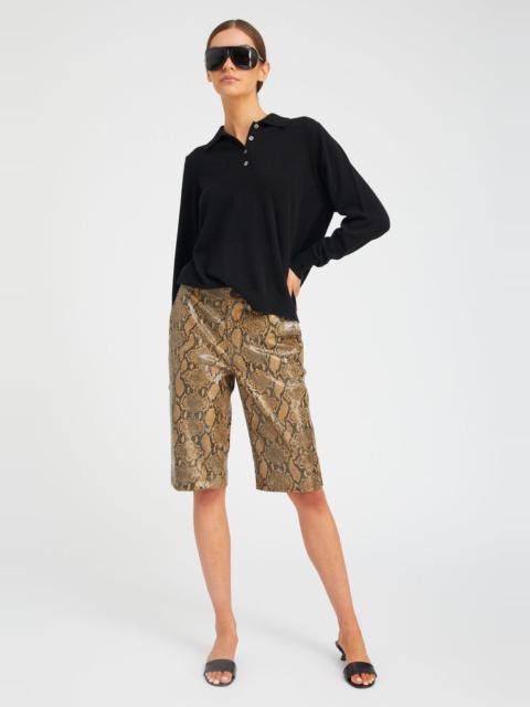 SPRWMN TAN PYTHON LEATHER BERMUDA SHORTS