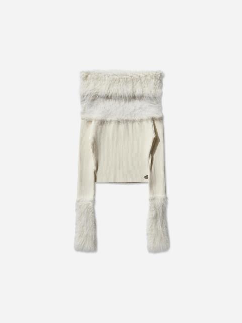 Jean Paul Gaultier Women's Off-Shoulder Hairy Sweater Ecru