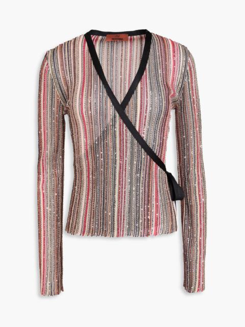 Missoni Sequin-embellished striped ribbed-knit wrap cardigan