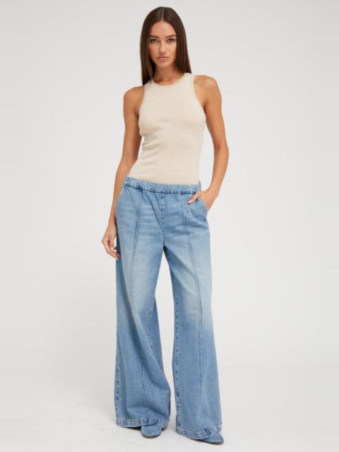 SPRWMN PARADIS DENIM WIDE LEG PINTUCK PANTS