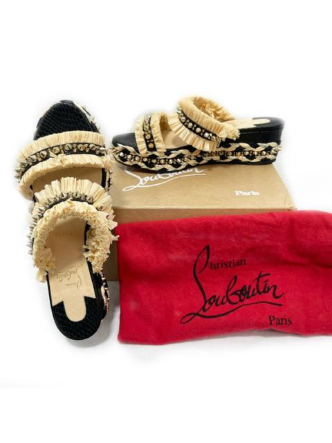 Christian Louboutin Christian Louboutin Voltinoudou Spiked Raffia & Snakeskin-Embossed Wedges