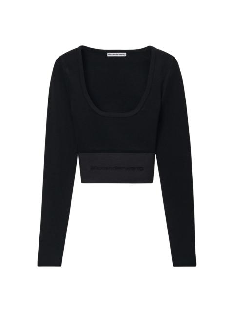 Alexander Wang Long-Sleeve Cropped Top With Logo Elastic
