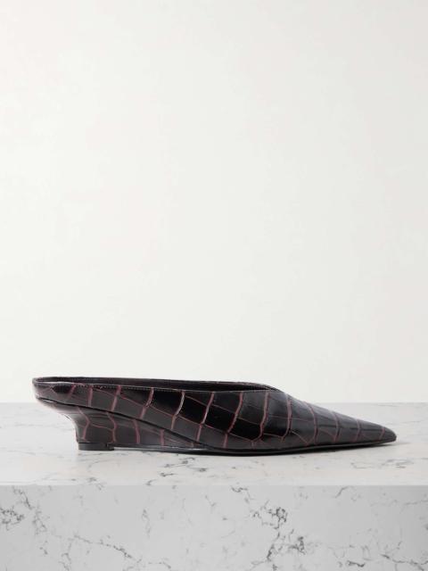 Sharp croc-effect leather mules Dark brown