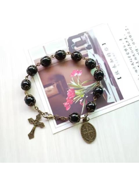 Other Designers Jewelry - Vintage Style Green Rosary Bead Bracelet | Antique Bronze