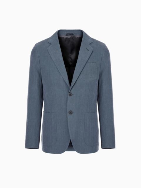 GIORGIO ARMANI UPTON LINE SINGLE-BREASTED JACKET IN LINEN CANVAS