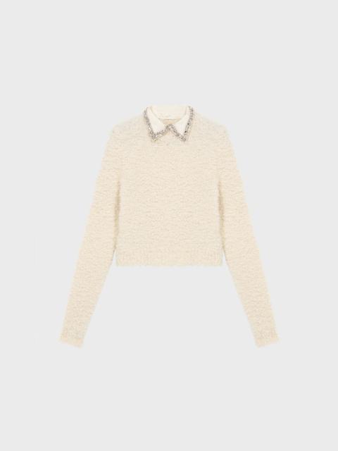 Blumarine BOUCLÉ SWEATER WITH EMBROIDERED COLLAR