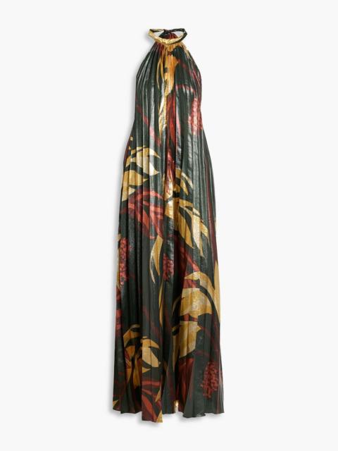 Johanna Ortiz Creative Exchange pleated printed lamé maxi halterneck dress